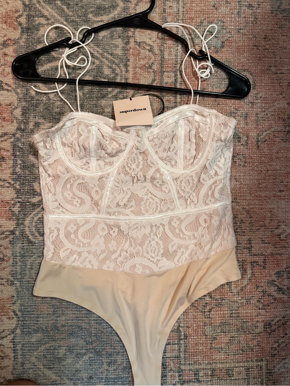 REVOLVE Lace Bustier Bodysuit in Ivory and Cream